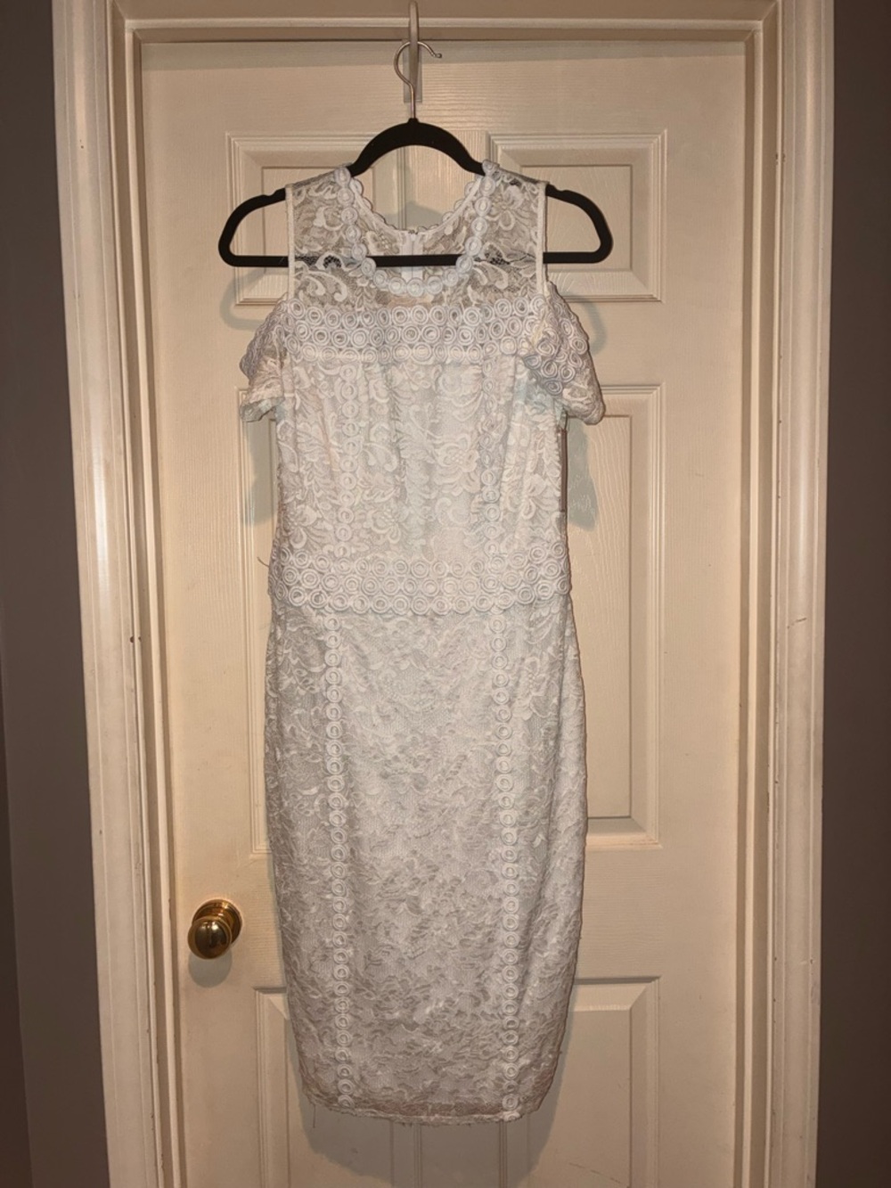 Bisou Bisou White Lace Cold-Shoulder Midi Dress